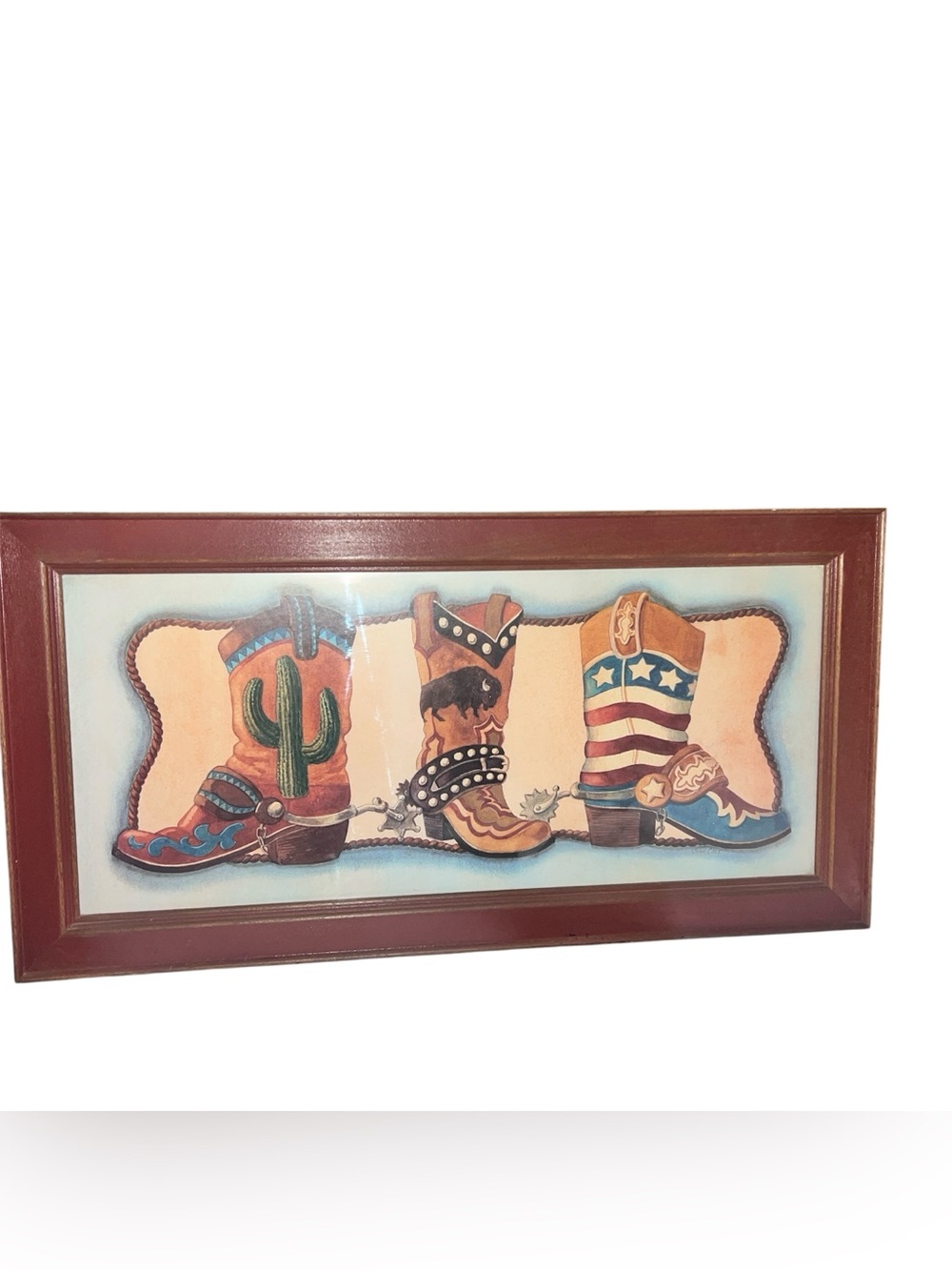 Home Interiors Brown and Blue Western Boots Wall Art